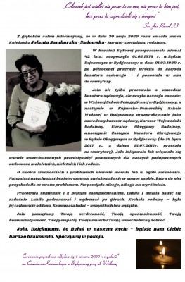 Ś.P. Jolanta Samburska-Sadowska- pozegnanie.jpg (376.95 KiB) Przeglądany 3044 razy Ś.P. Jolanta Samburska-Sadowska- pozegnanie.jpg